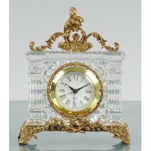 Italian Crystal Clock Adorned with Brass and Quartz Mvmt  