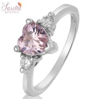Lady Fashion Jewelry Heart Cut Pink Sapphire Fine Clear Topaz Ring 