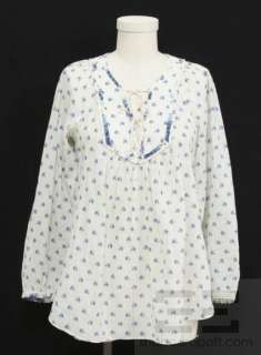 Rebecca Taylor White & Blue Cotton Floral Print Tunic Top Size 2 NEW 