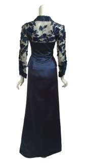   Luxurious Navy Beaded Lace Evening Gown Jacket Skirt Suit $4390 6 NEW
