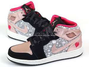 Nike Girls Air Jordan 1 Phat GS Black/Pink Cherry 2012 Valentines Day 