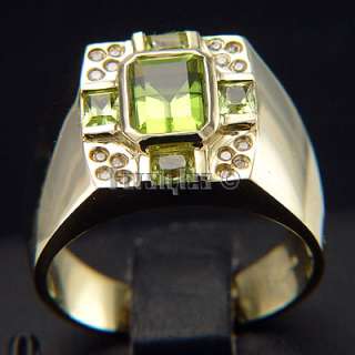 Natural Peridot Diamond 10k Solid Gold MensRing r00127  