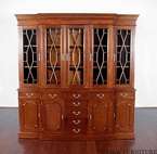 Solid Mahogany Walnut Finish Victorian Breakfront Bookcase Cabinet 
