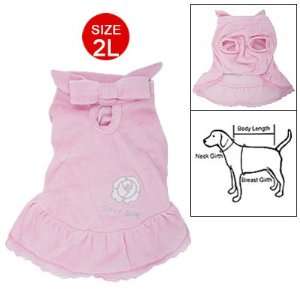   Doggy Bowknot Decor Lace Trimmed Hem Pink Dress Size 2L