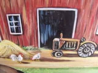   Vintage Americana Folk Art Painting Horses Barn Farm Weinperl Signed