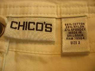CHICOS White Stretch CAPRI Crop Pants 2 M L Pockets  