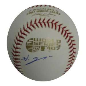  Autographed Hideki Okajima 2007 World Series Baseball. MLB 