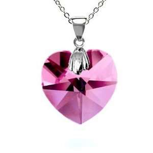 CandyGem 925 Sterling Silver Genuine 1inch Hot Pink Crystal Heart by 