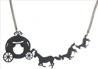 Pumpkin Car Horse Cinderella Black Pendant Necklace  