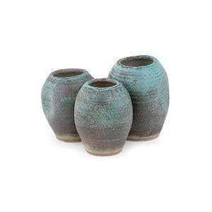  Ceramic vases, Blue Knead (set of 3)