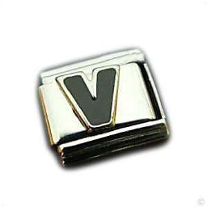     Letter V , black on silver modul, Classic italy bracelet modul