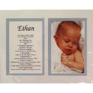  Baby Name Ethan, double matted in white over blue with 