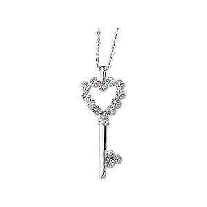 Hopelessly Romantic Diamond Heart Key Pendant in 14k White Gold   FREE 
