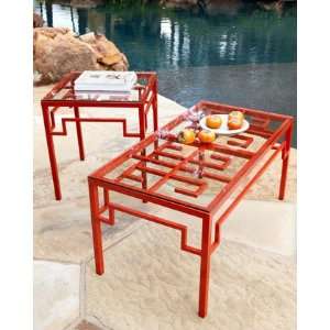  Red Fretwork End Table