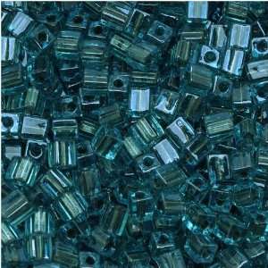  Miyuki 4mm Glass Cube Beads Metallic Platinum Lined Blue 