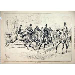  1878 Hunting Season Horses Men Women Country Old Print 