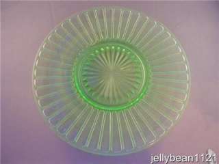 Green Depression Vaseline Glass RIBBON 8 Plates   NEW LOWER PRICE 