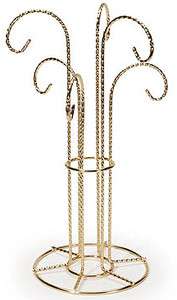 GOLD ORNAMENT DISPLAY STAND w/6 HOOKS  TWISTED WIRE  