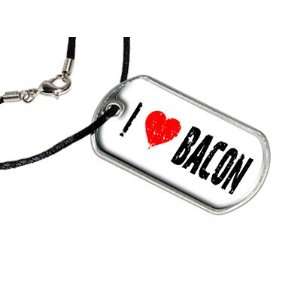 Bacon Love   Military Dog Tag Black Satin Cord Necklace