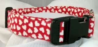   Day red with white hearts designer dog collar cotton martingale  
