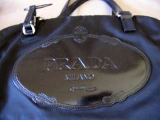PRADA Black Nylon Handbag w/Leather Trim & Prada Crest RARE Excellent 