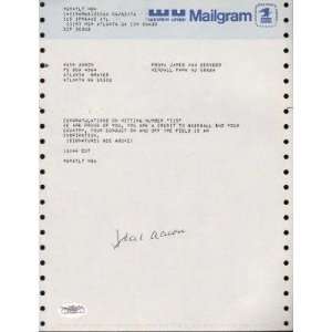  Hank Aaron Signed 1974 715 HR Western Union Msg JSA COA 