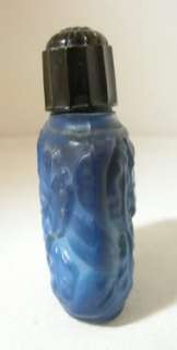   ART DECO, MOLDED BLUE LAPIS LIKE CZECH GLASS PERFUME BOTTLE BY INGRID
