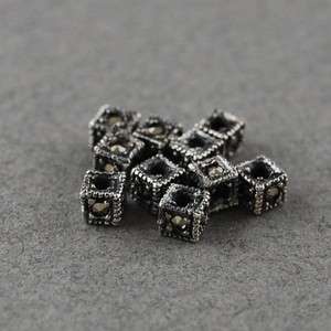 10 PIECES STERLING SILVER MARCASITE 3.5MM CUBE BEADS  