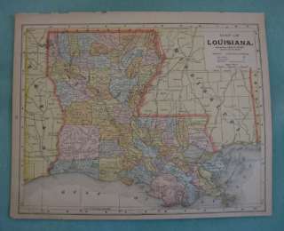 1899 Original Map LOUISIANA Gulf of Mexico and ARKANSAS  