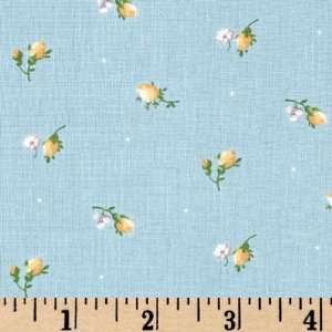  44 Wide Sweet Love Rosebuds Blue Fabric By The Yard 