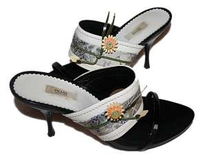 Ladies Women Prada Black Flower High Kitten Heel Slide Mule Shoe Size 