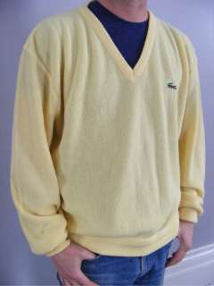 vtg 80s Yellow IZOD LACOSTE V NECK SWEATER XL indie  