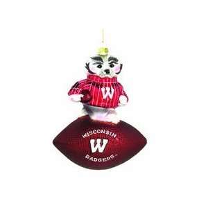  Wisconsin Badgers 6 Glass Mascot Football Ornament