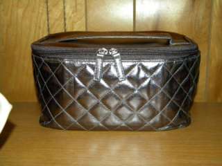 Avon Cosmetic Quilted Train Case Cosmetic Bag Metalic Pewter Bronze 
