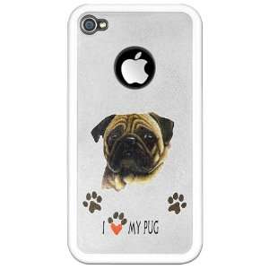  iPhone 4 or 4S Clear Case White Pug I Love My Pug Dog 