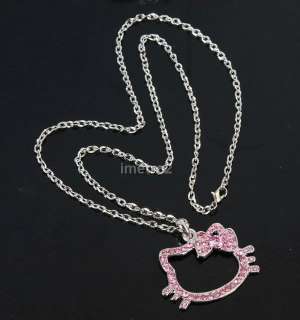 2x hello kitty cat pink bow lucky key swarovski crystal fashion chain 