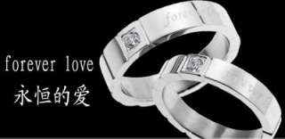 JR012 316L Stainless Steel Wedding Band Forever Love Engraved w/GEM 