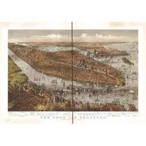   Historic Panoramic Map New York and Brooklyn.