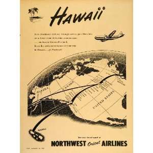   Airlines Honolulu Hawaii Map   Original Print Ad