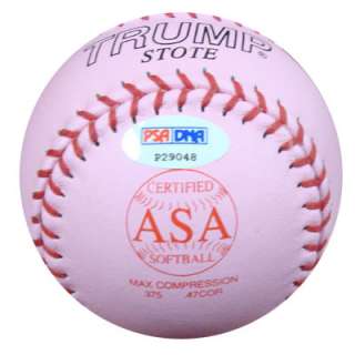 JENNIE FINCH AUTOGRAPHED SIGNED PINK TRUMP SOFTBALL 4 GOLD PSA/DNA 