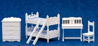 Dollhouse Miniature White Bunk Bed Set/5  
