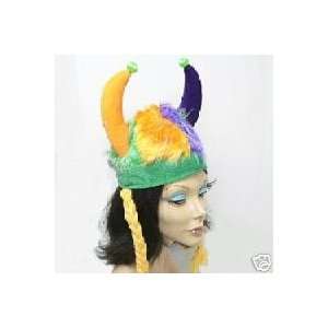  Furry Mardi Gras Viking Hat with Horns & Pigtails Toys 