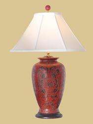 Antique Red Painted Carved Lacquer Vase Table Lamp  