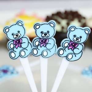  Teddy Bear Cupcake Picks   Blue (30 Count) Kitchen 