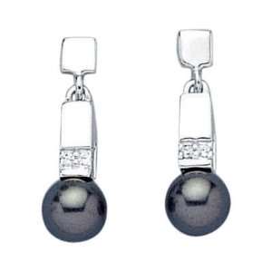   Silver Majorca Grey Pearl Clear Cubic Zirconia Drop Earrings Jewelry