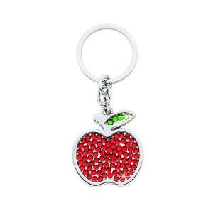    APPLE KEY CHAIN W/ RED CRYSTALS, NICKEL PLATED.