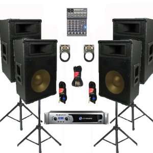  Crown XLS2500 Amp, 4 Two Way 12 Speakers, Mixer, Stands 