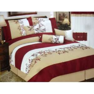  7pc King 100% Cotton Burgundy/gold/beige Comforter Set 