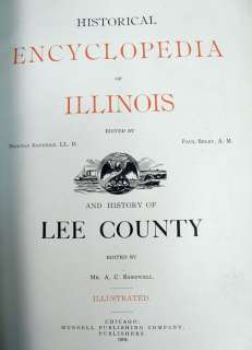 ENCYCLOPEDIA ILLINOIS HISTORY LEE COUNTY RARE BOOK 1904 Dixon Amboy 