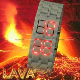 Lava Iron Red Blue LED Lights Sports Date Digital Bracelet Mens Lady 